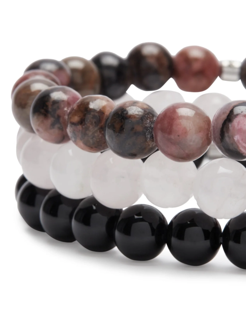 imagem de Pulseira de confiança de amor triplo em quartzo rosa, Rhodonite e Onyx4