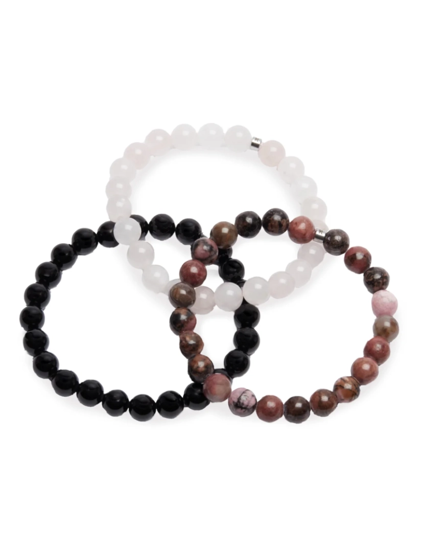 imagem de Pulseira de confiança de amor triplo em quartzo rosa, Rhodonite e Onyx5