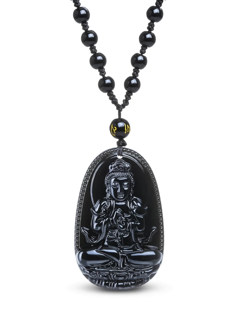 Karma Yoga Shop - Preto Obsidiana Vitalidade Buda colar e pingente