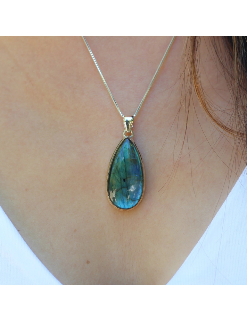 imagem de Colar e Pendente "Proteção e Intuição" Em Labradorite Spectrolite e Prata 9254