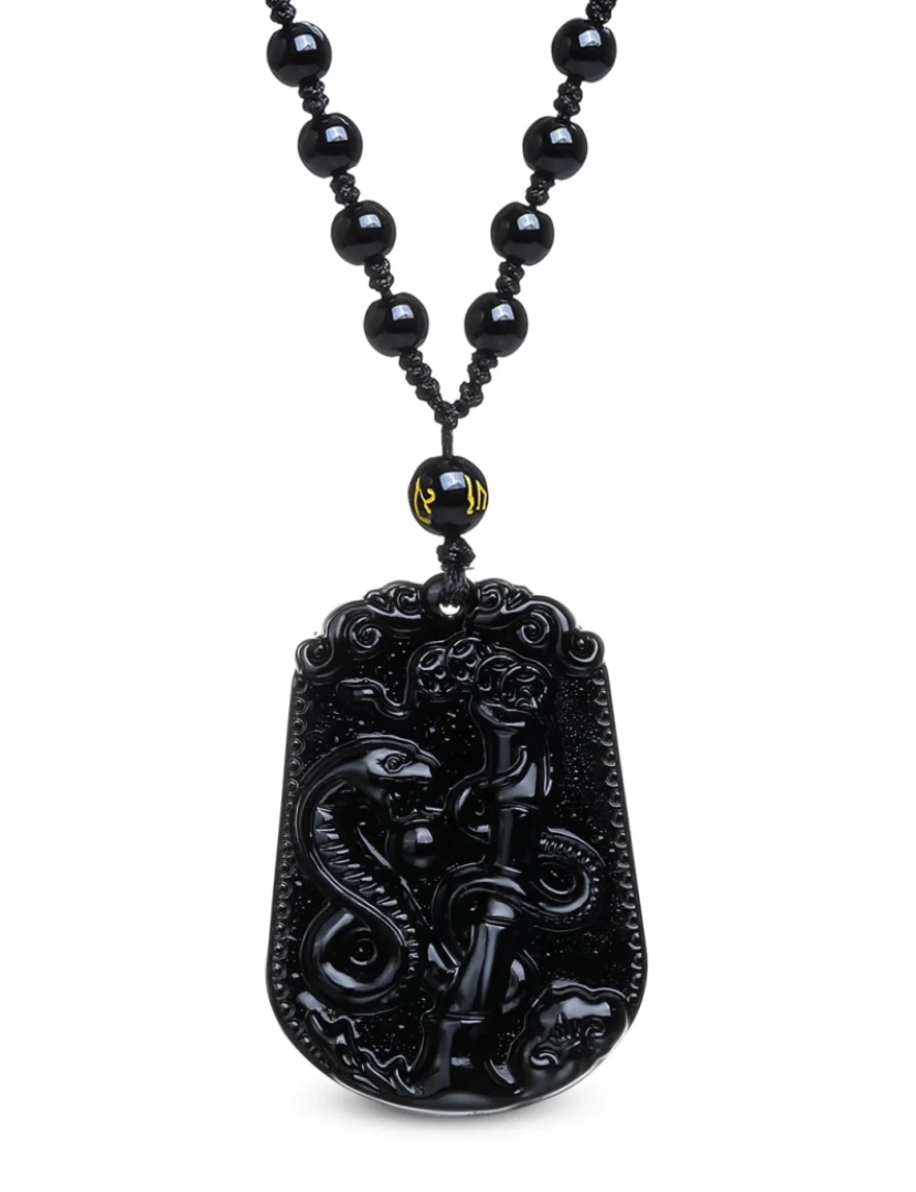 Karma Yoga Shop - Colar mistério da serpente do obsidiano preto