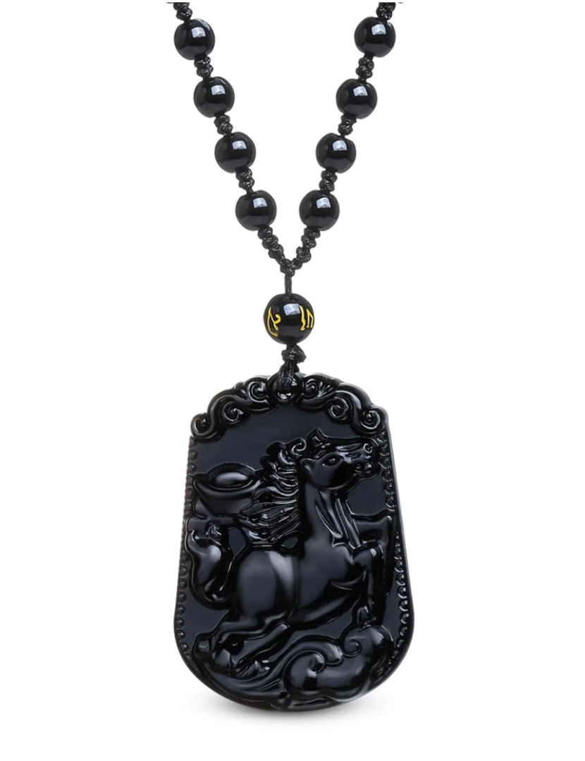 imagem de Colar de cavalo preto obsidiana1