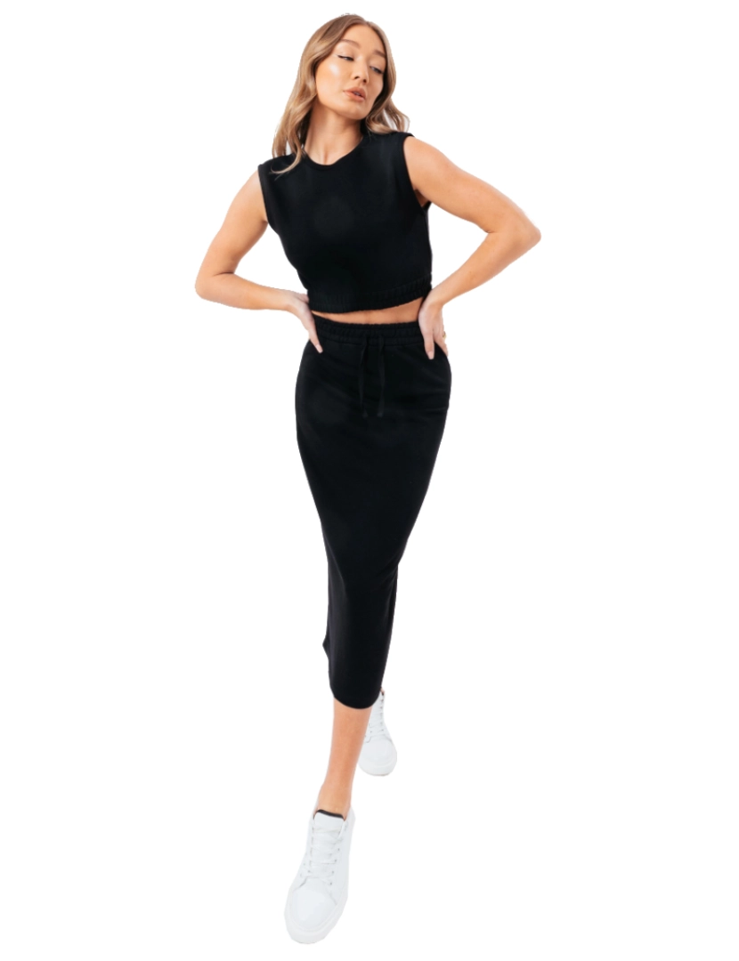 Justhype - Sweat Midi Skirt Loungewear Set, Saias pretas, T-shirt