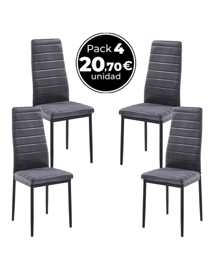 Presentes Miguel - Pack 4 Cadeiras Lauter Veludo - Cinza escuro