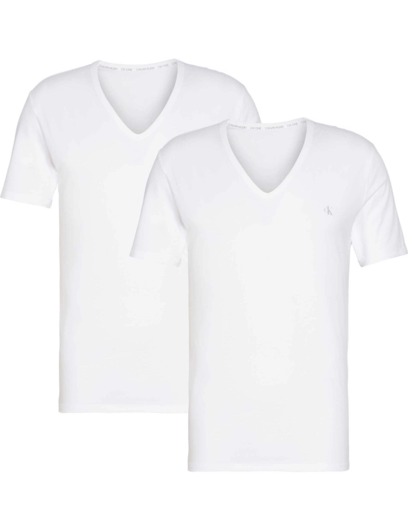 Calvin Klein - Camiseta Calvin Klein S/S Gola V 2Pk Branca