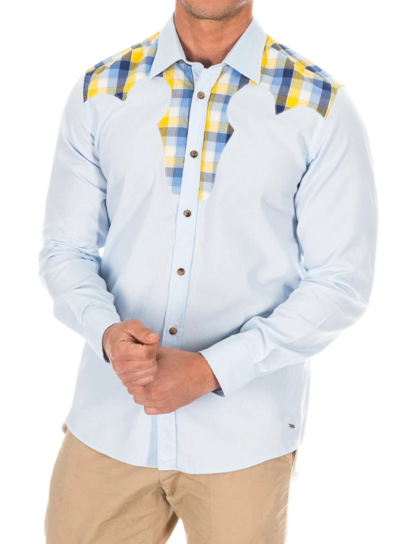 Armand Basi - Camisa masculina de manga comprida com gola e lapela BFH0390