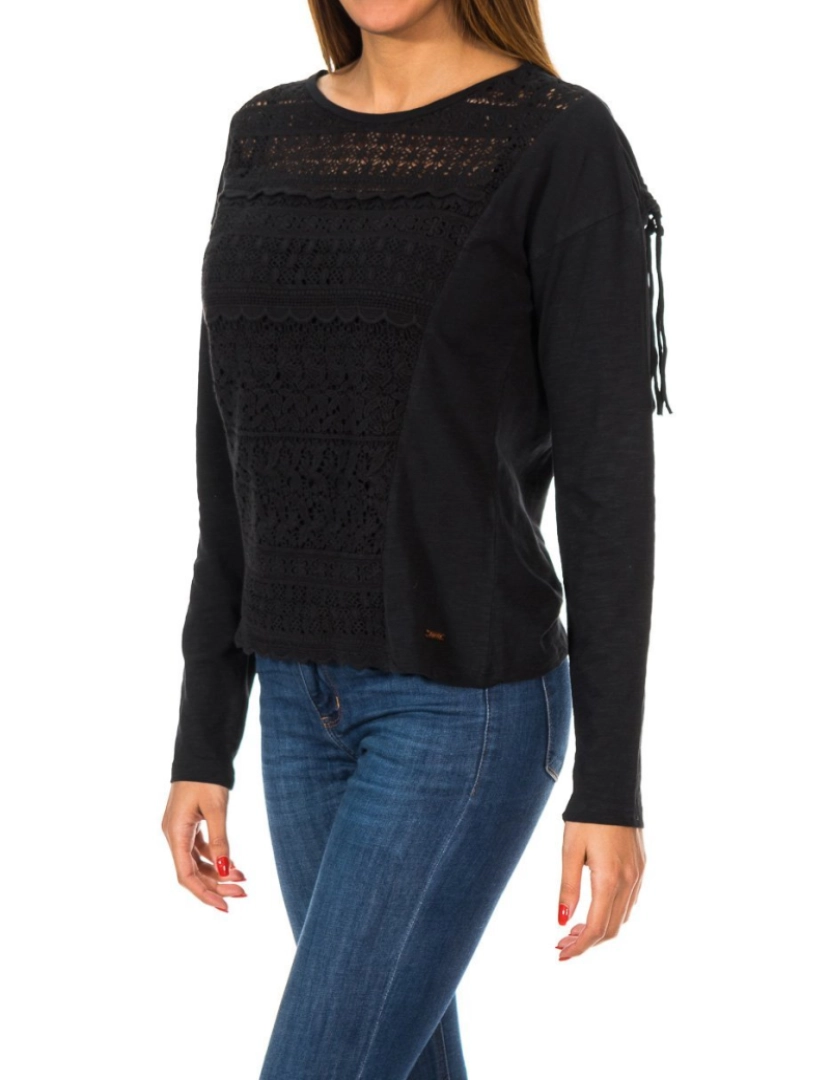 Superdry - TShirt feminina de renda com franja Colorado G60002ON suéter de manga comprida