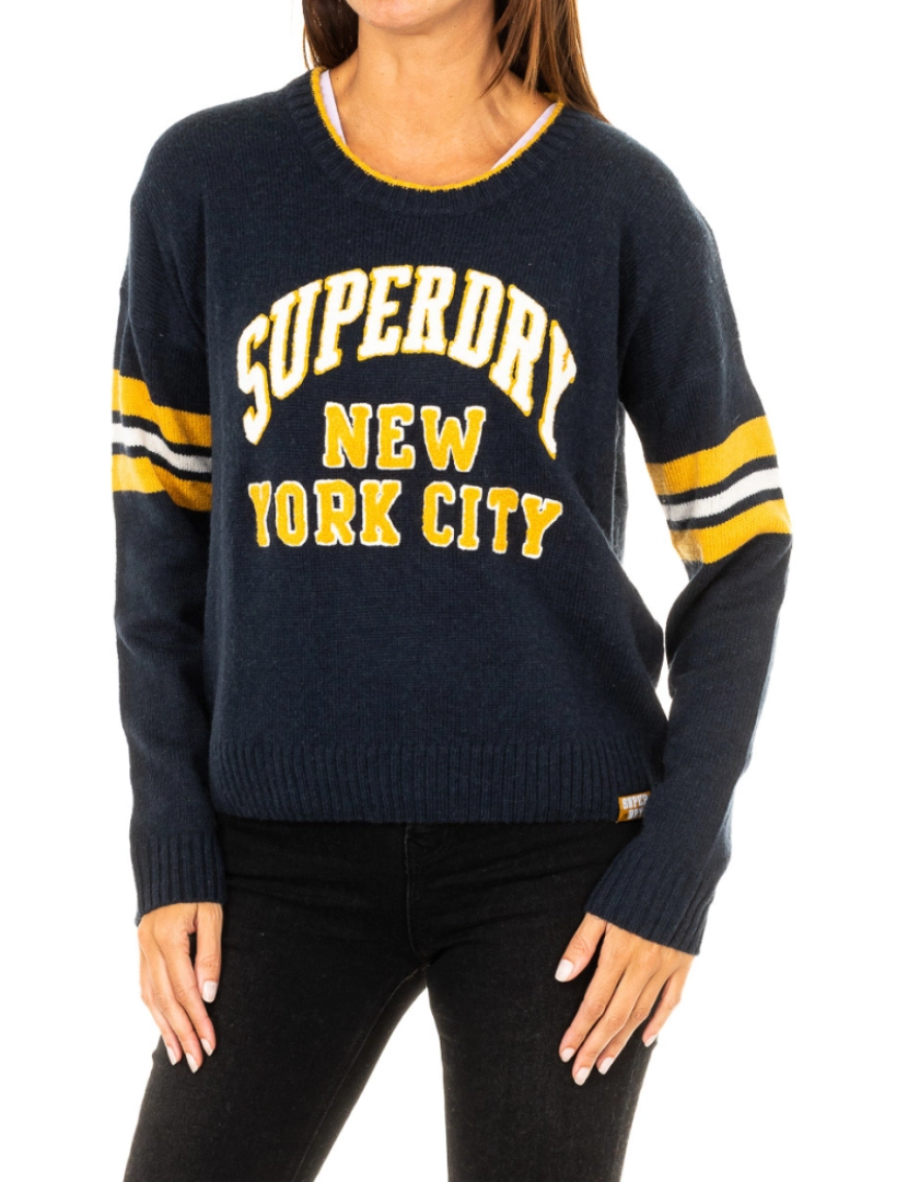 Superdry - Suéter desportivas feminino de manga comprida com gola redonda G610001GR