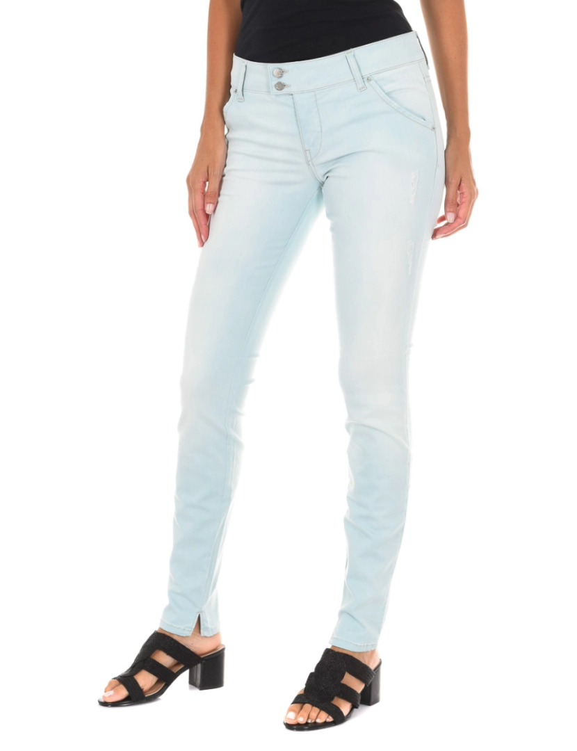 Met - Calça jeans comprida efeito usado em tecido elástico 70DBF0552-G194 mulher