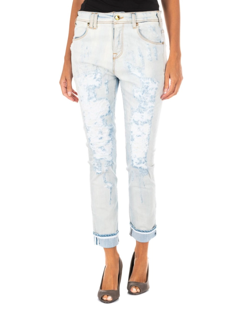 Met - Calça jeans comprida com corte na barra reta 10DBF0667 mulher