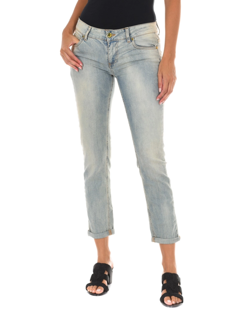 Met - Calça jeans comprida efeito usado em tecido elástico 10DBF0318 mulher