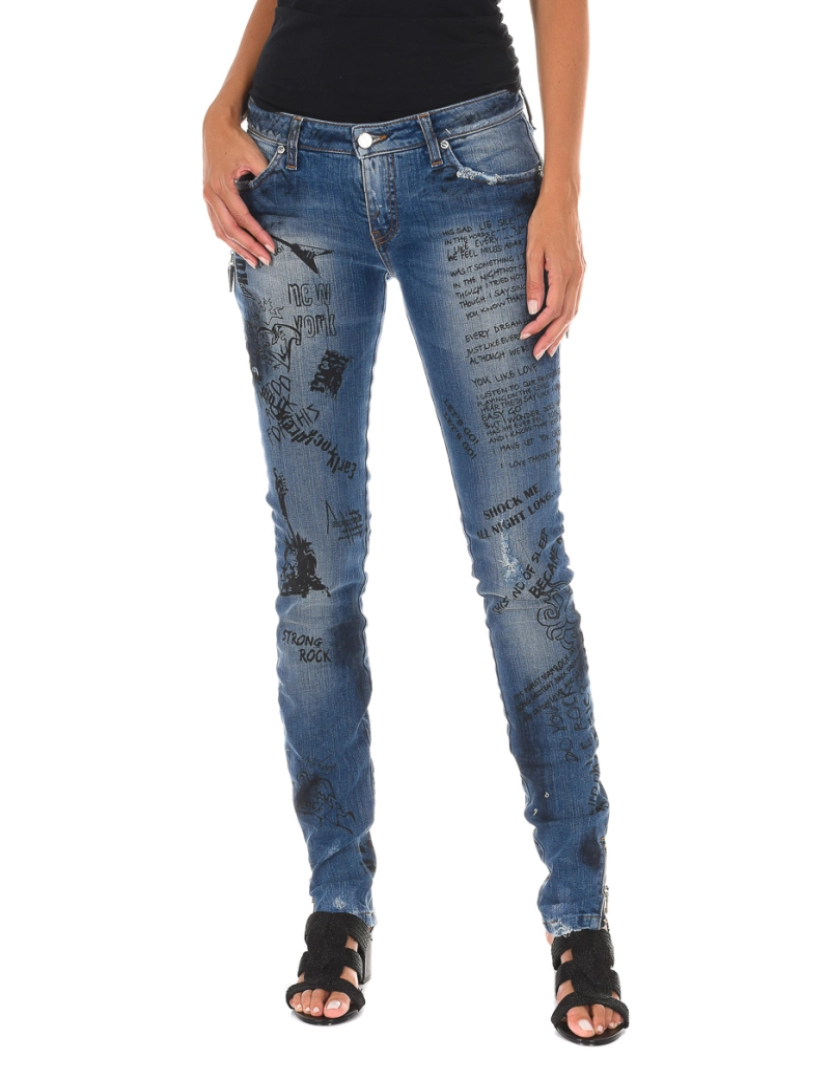 Met - Calça Jeans Comprida efeito usado F014445-D663 mulher