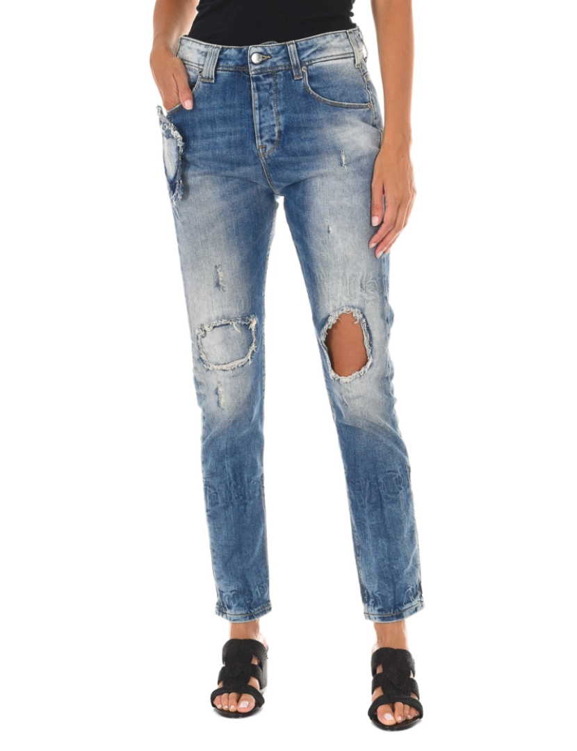imagem de Jeans femininos com efeito longo e desgastado 10DBF06671