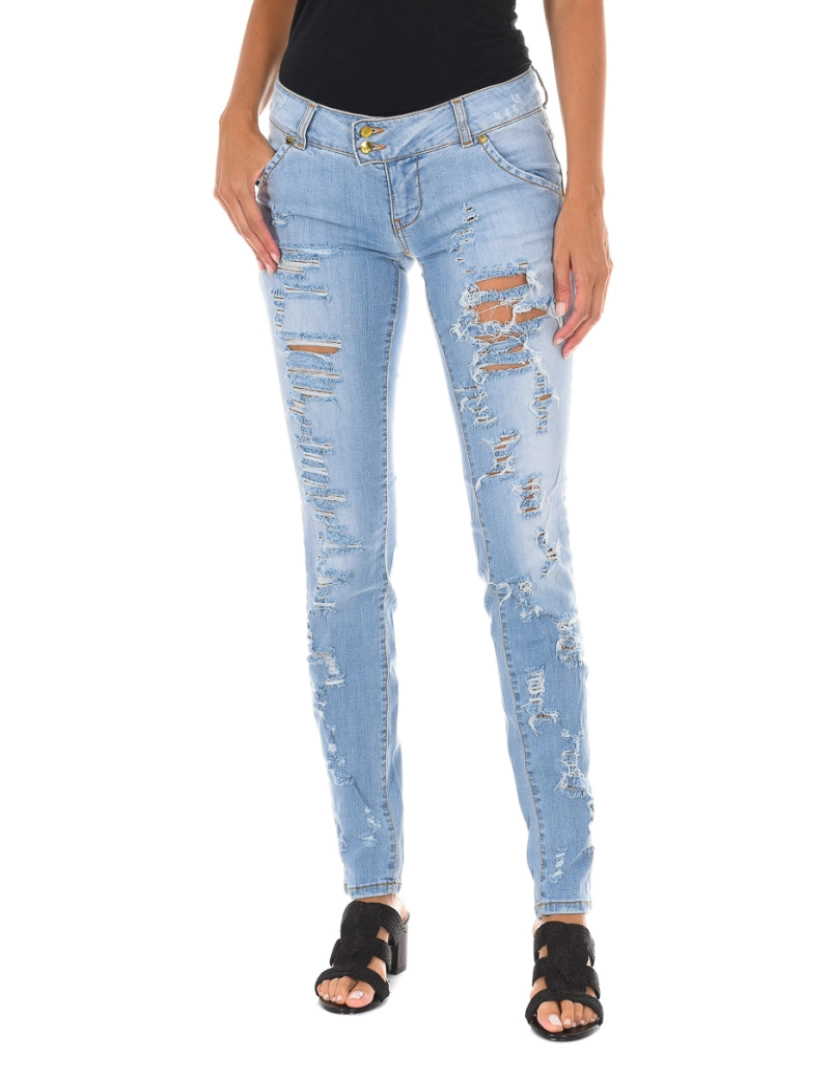 imagem de Calça jeans comprida desgastada e efeito rasgado 10DBF0094 mulher1