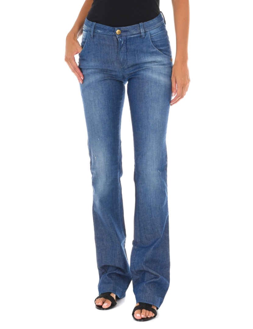 imagem de Calça jeans comprida efeito usado com bainha larga 70DBF0371 mulher1