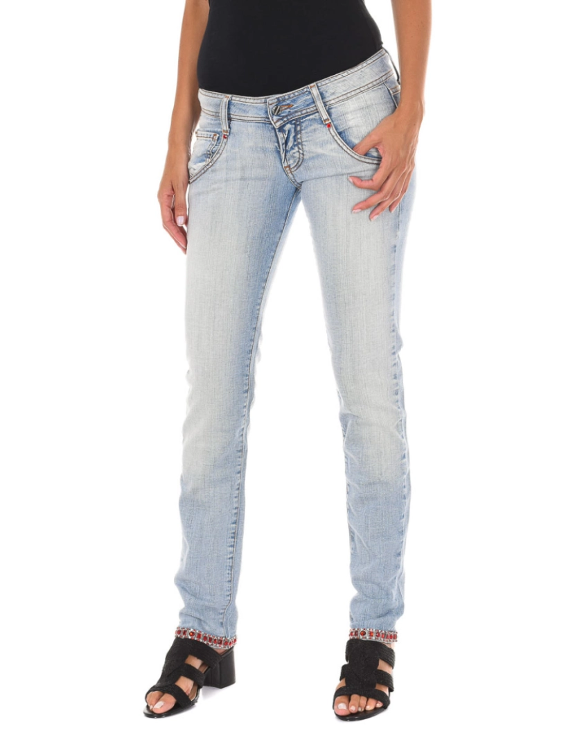 imagem de Calças jeans compridas com efeito rasgado e bainha estreita 10DB50076 mulher1
