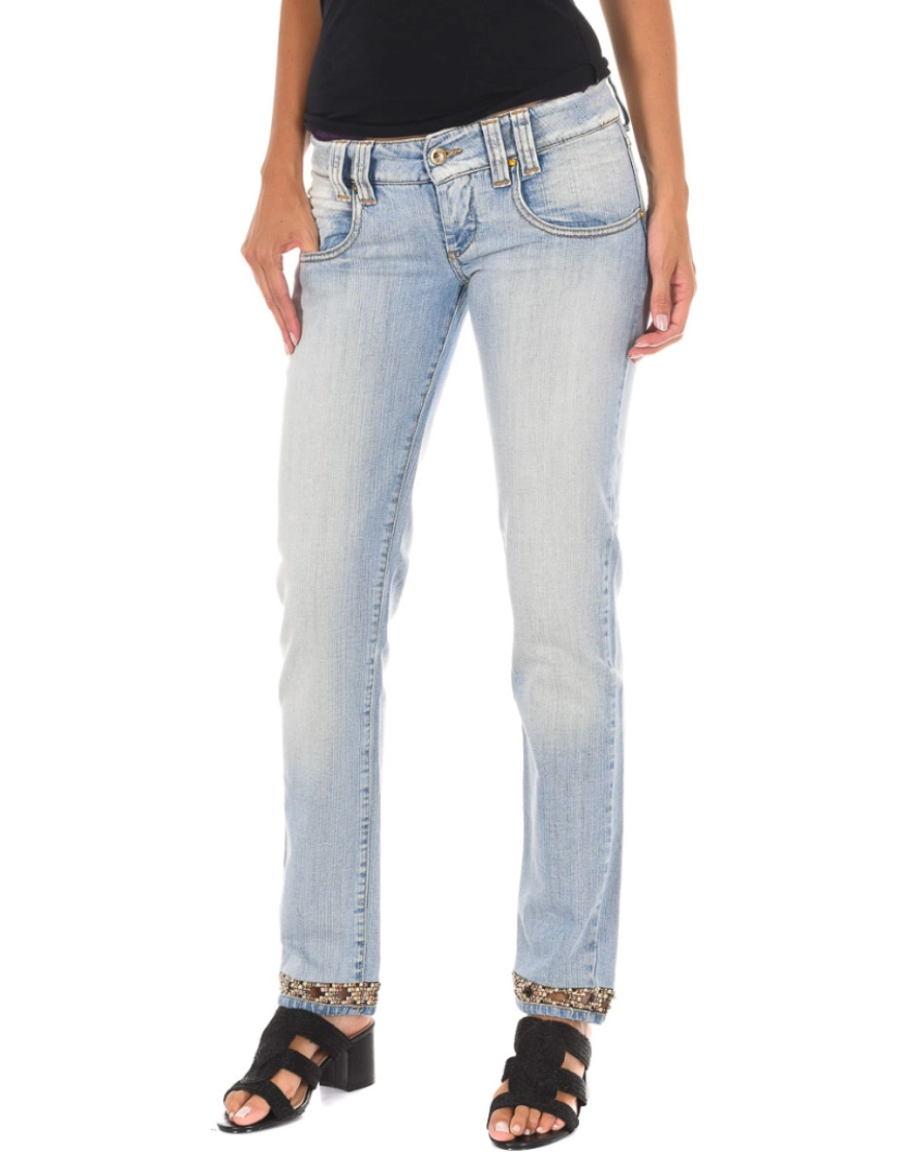 imagem de Calças jeans compridas efeito desgastado com bainha estreita 10DBF0089 mulher1