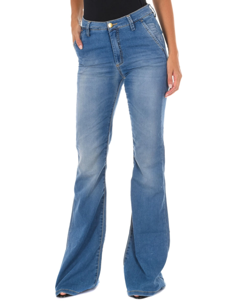 imagem de Calça jeans comprida efeito usado com bainha larga 70DBF0273 mulher1