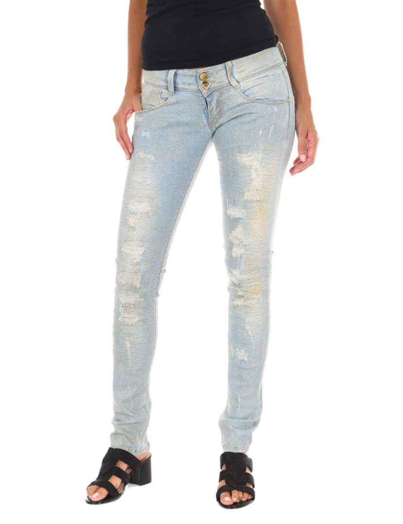 imagem de Calça jeans comprida desgastada e efeito rasgado 10DB50130 mulher1
