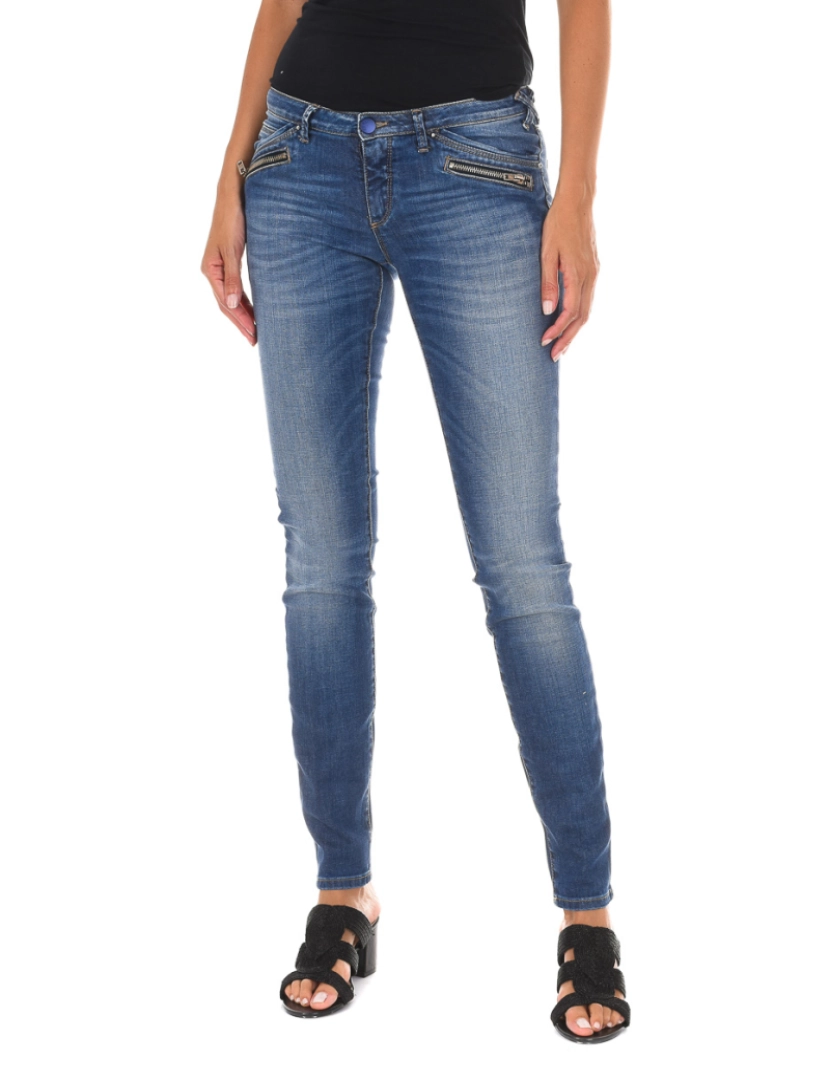 Met - Calça jeans comprida efeito usado em tecido elástico 10DBF0731 mulher