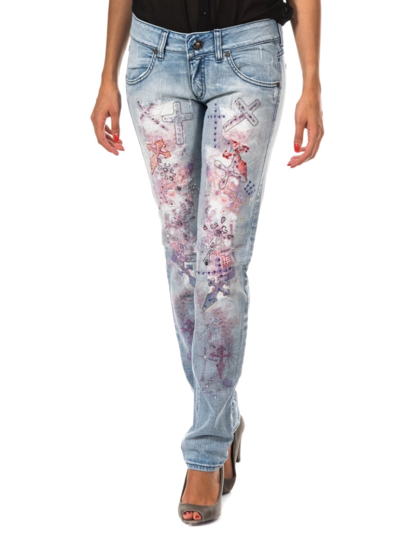 imagem de Calças jeans compridas com efeito rasgado e bainha skinny F054176 mulher1