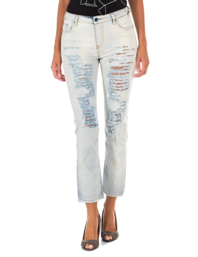 Met - Calça jeans comprida com corte na barra reta 10DB50255 mulher