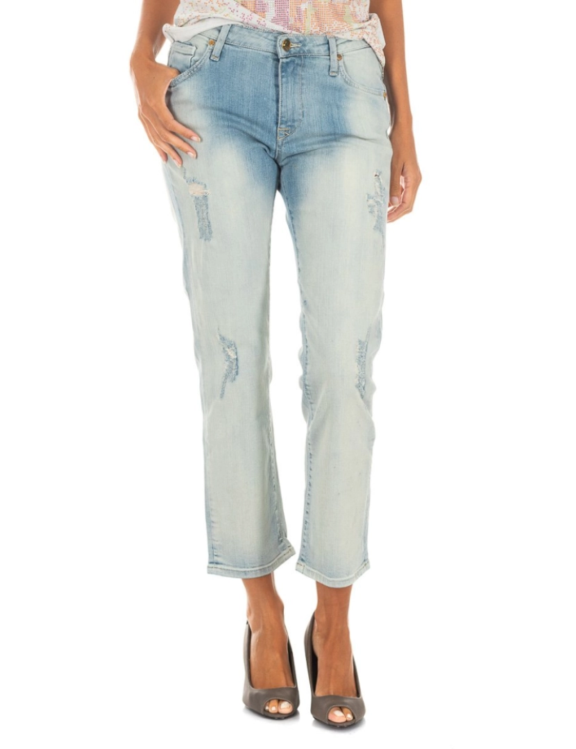 Met - Calça jeans comprida com corte na barra reta 10DBF0231 mulher
