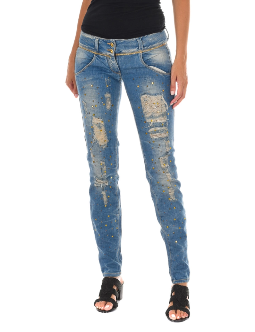 imagem de Calça jeans comprida desgastada e efeito rasgado 10DB50128 mulher1
