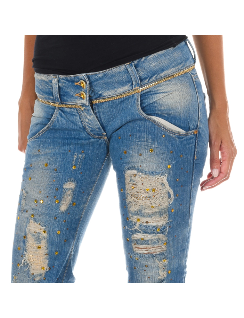 imagem de Calça jeans comprida desgastada e efeito rasgado 10DB50128 mulher2
