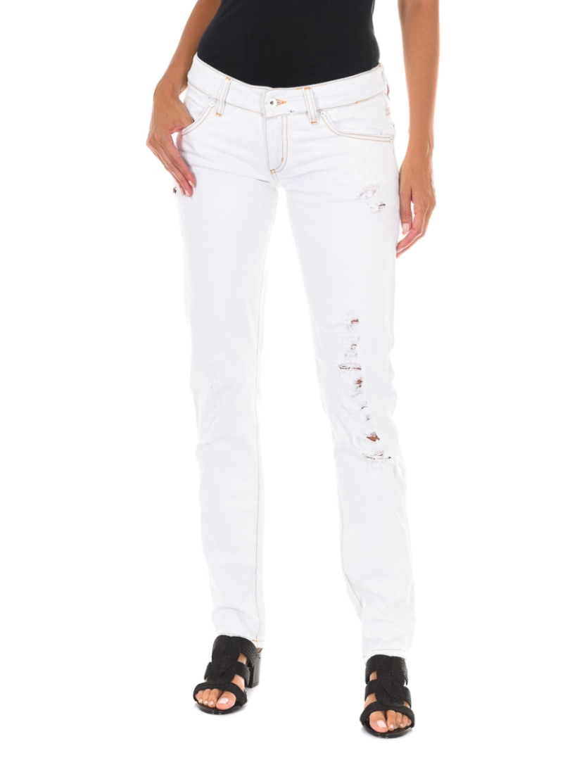 Met - Calças jeans compridas com efeito rasgado e bainha estreita E014152 mulher