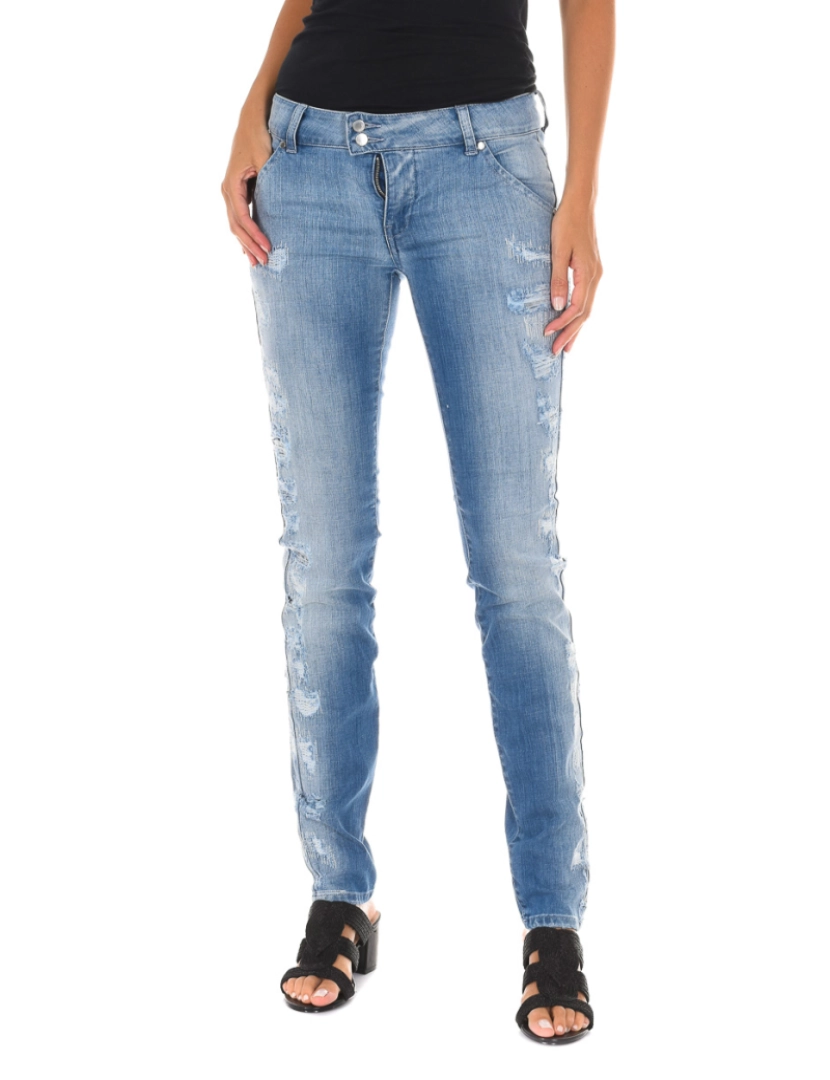 imagem de Calça jeans comprida desgastada e efeito rasgado 10DBF0598 mulher1