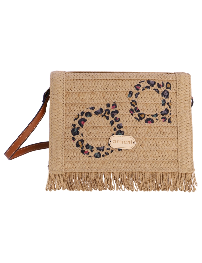 Amichi - Bolso Bandolera Para Mulher Amichi Romana De Rafia Em Natural Con Solapa