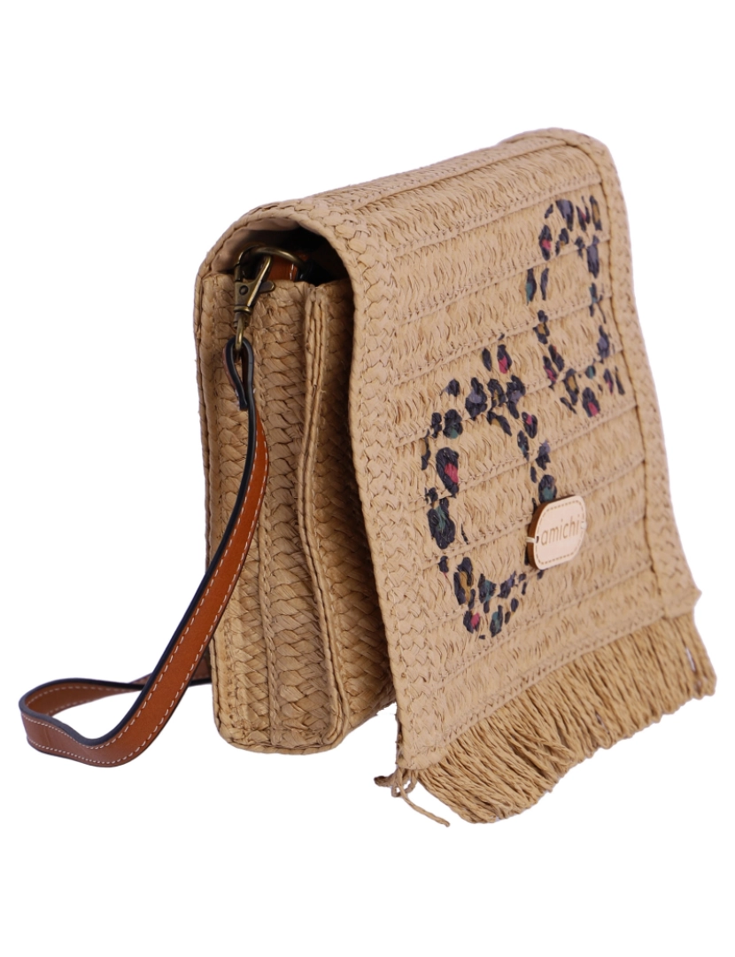 imagem de Bolso Bandolera Para Mulher Amichi Romana De Rafia Em Natural Con Solapa2