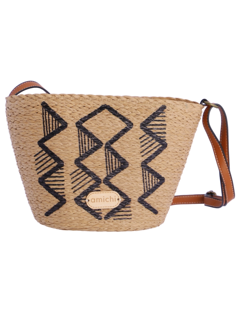 Amichi - Bolso Bandolera Para Mulher Amichi Rosana De Rafia Natural Com Cremallera