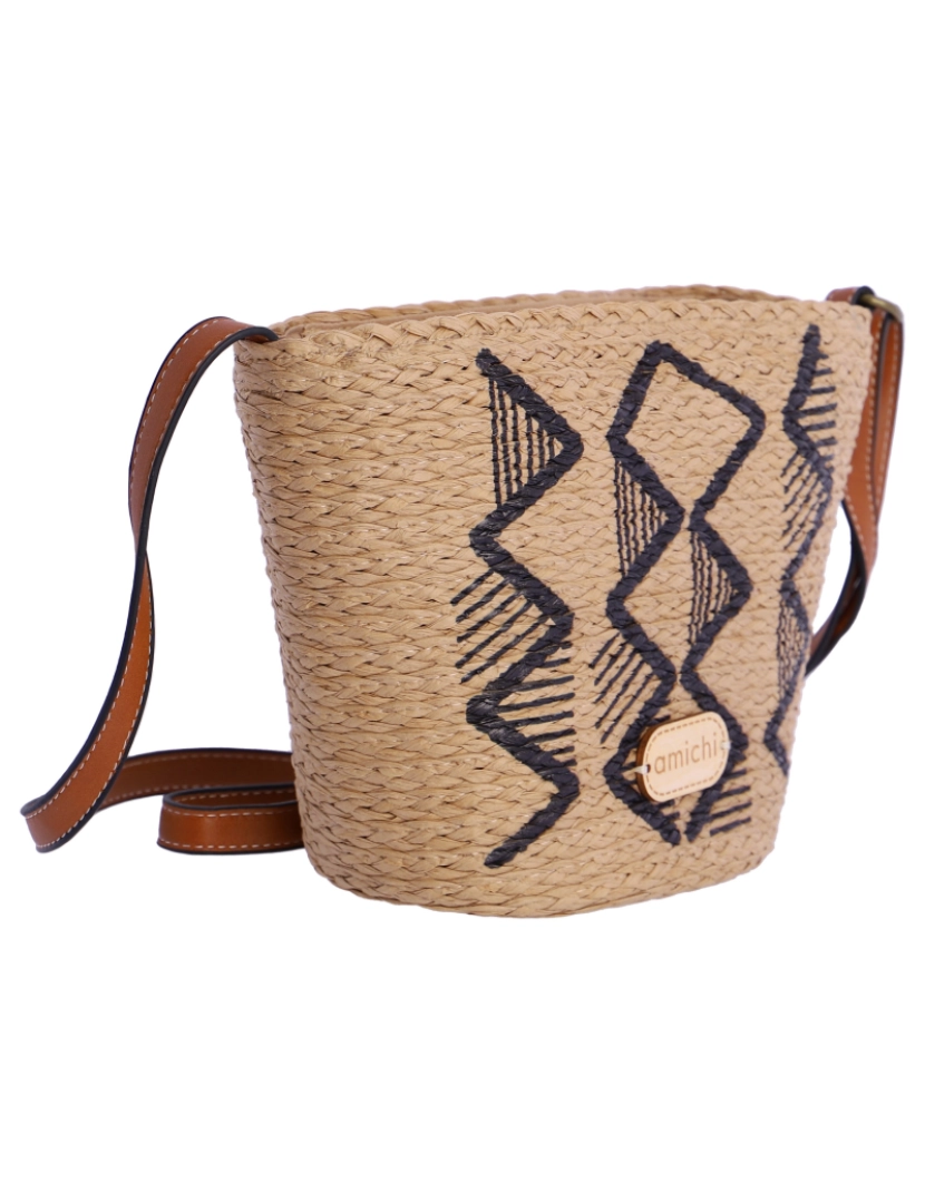 imagem de Bolso Bandolera Para Mulher Amichi Rosana De Rafia Natural Com Cremallera2