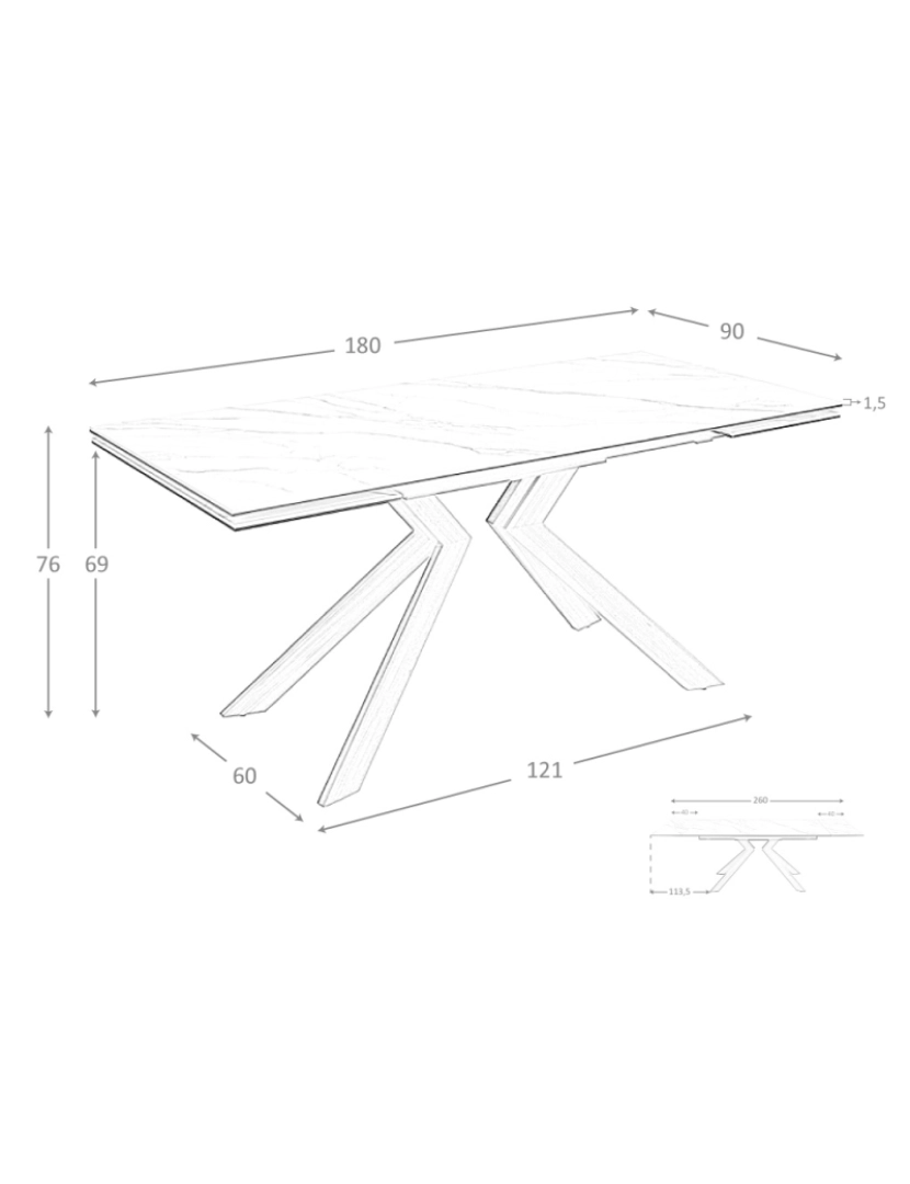 imagem de Mesa de jantar extensível retangular mármore porcelânico5