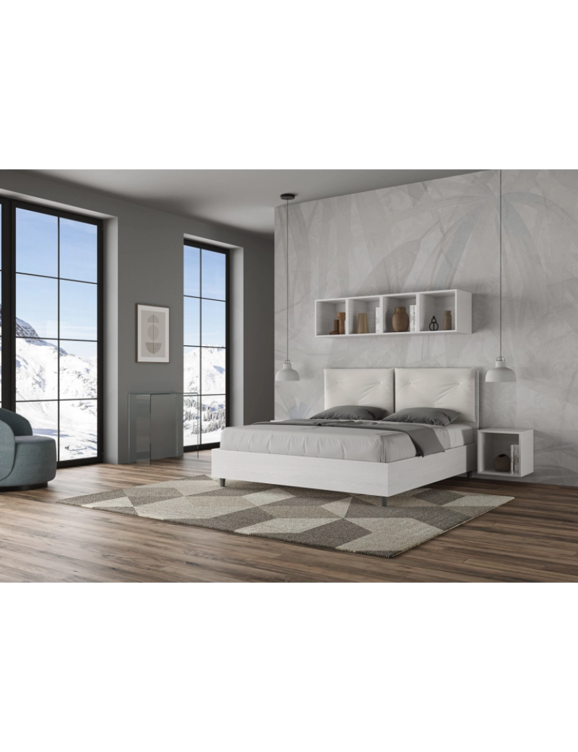 imagem de Cama de casal queen size sem estrado 160x190 com almofadas pele sintética branco Egos Appia4