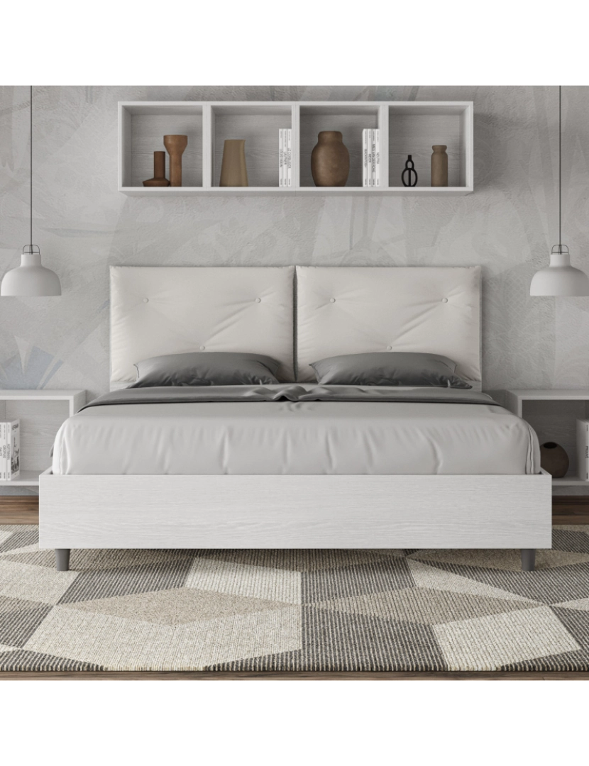 imagem de Cama de casal queen size sem estrado 160x200 com almofadas pele sintética branco Egos Appia2