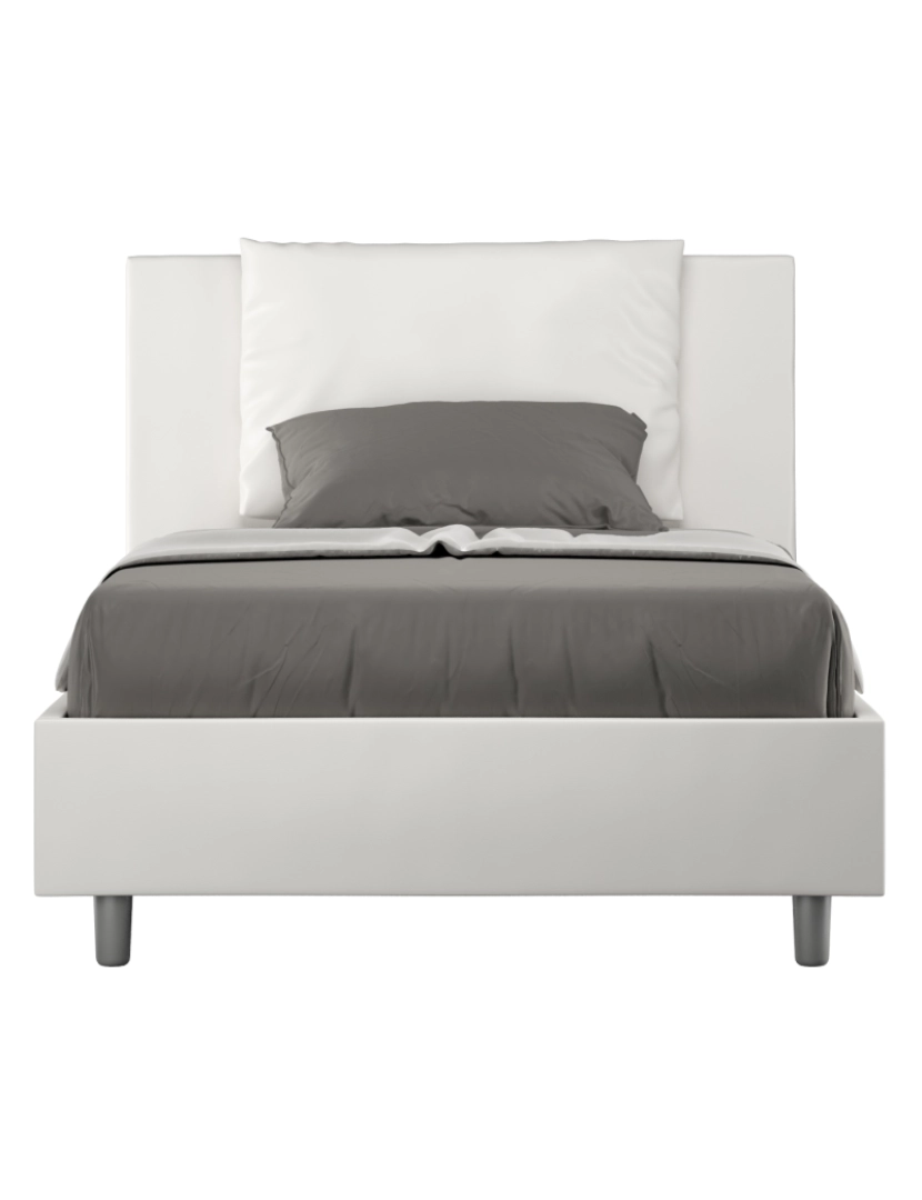 Ityhome - Cama de corpo e meio con estrado estofada 120x190 pele sintética branco Antea