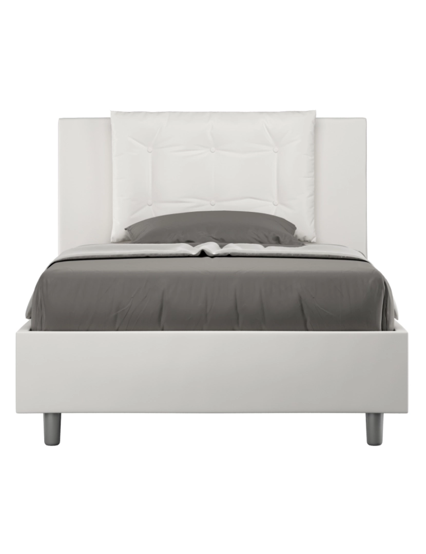 Ityhome - Cama de corpo e meio con estrado estofada 120x190 pele sintética branco Annalisa