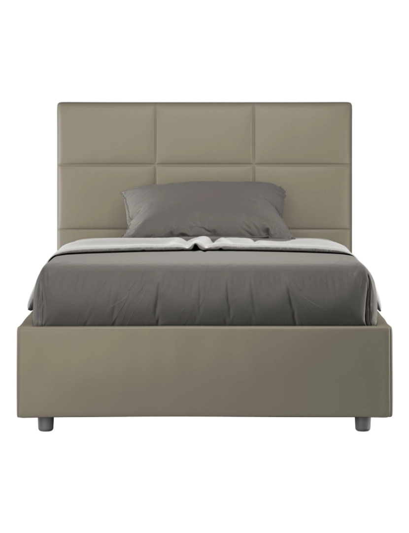 Ityhome - Cama de corpo e meio con estrado estofada 120x190 pele sintética cappuccino Mika