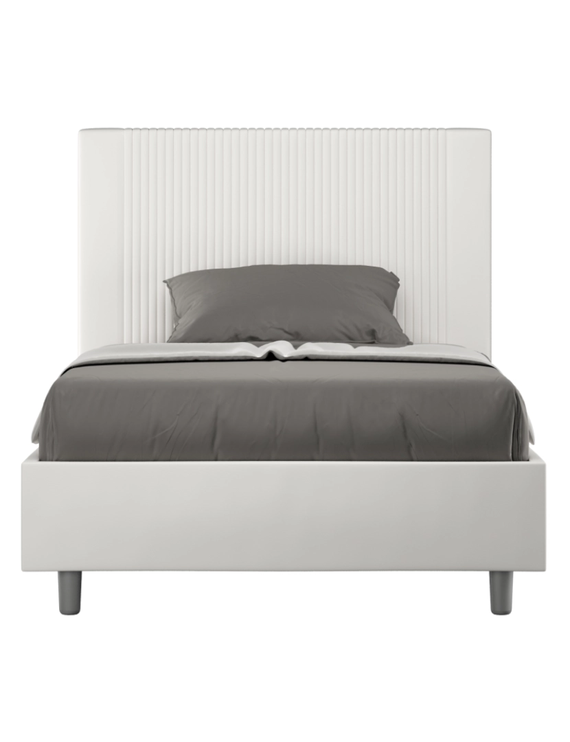 Ityhome - Cama de corpo e meio con estrado estofada 120x200 pele sintética branco Goya