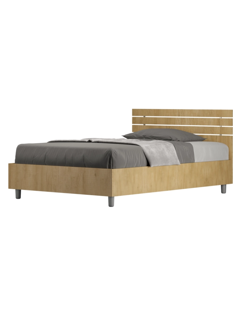 Ityhome - Cama de corpo e meio con estrado 120x200 cabeceira reta com ripas carvalho natural Ankel