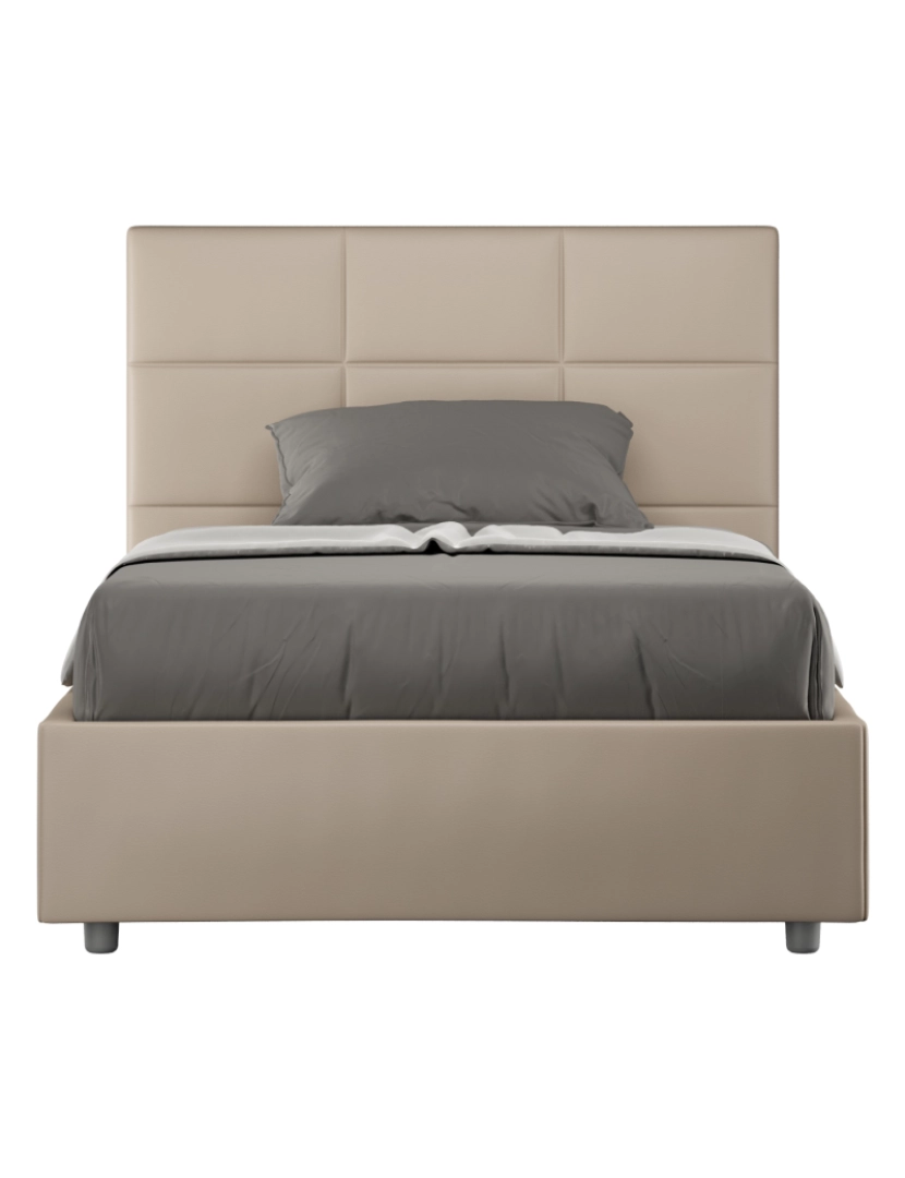 Ityhome - Cama de casal con estrado estofada 140x200 pele sintética tortora Mika