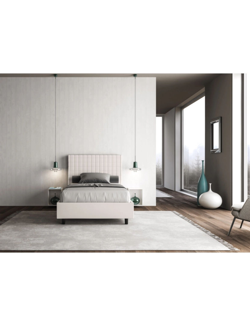 imagem de Cama de casal con estrado estofada 140x190 pele sintética branco Sunny3