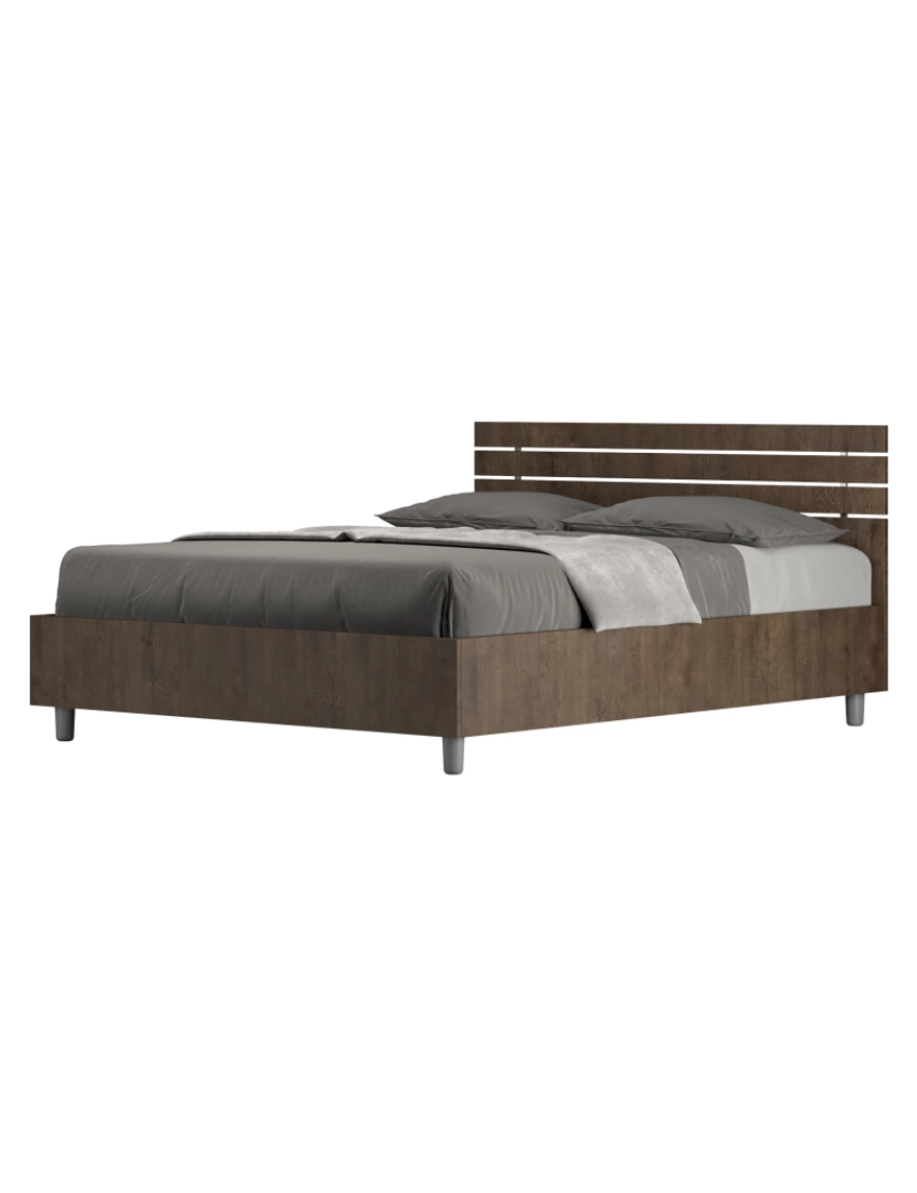 Ityhome - Cama de casal con estrado 140x190 cabeceira reta com ripas nogueira Ankel