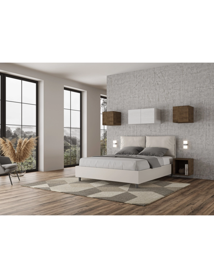 imagem de Cama de casal queen size con estrado estofada 160x190 pele sintética branco Antea4