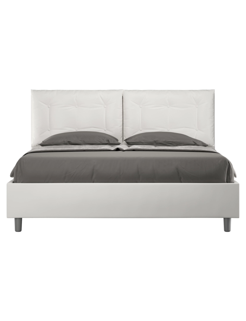 Ityhome - Cama de casal queen size con estrado estofada 160x190 pele sintética branco Annalisa