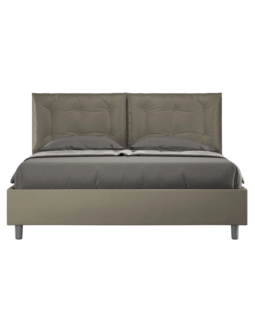 Ityhome - Cama de casal queen size con estrado estofada 160x190 pele sintética cappuccino Annalisa