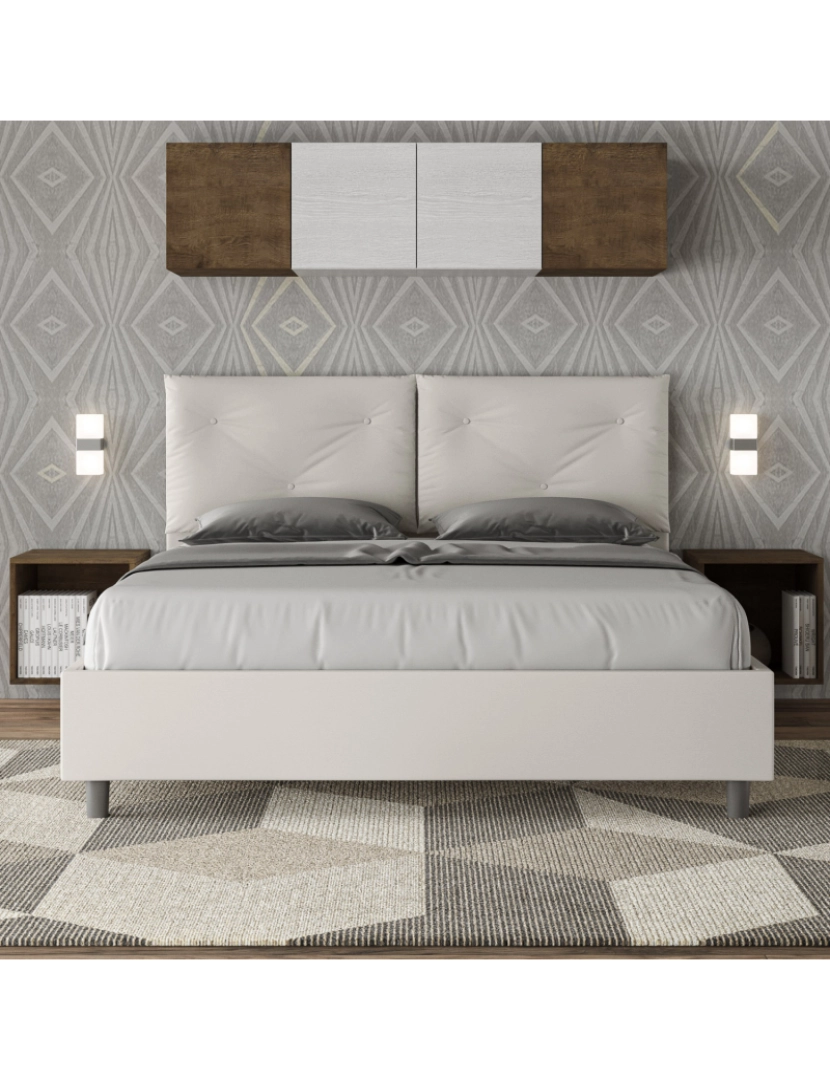 imagem de Cama de casal queen size con estrado estofada 160x190 pele sintética branco Appia2